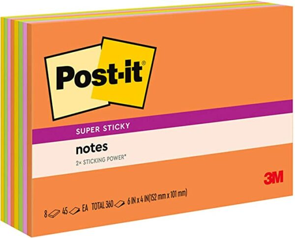 POST IT - NOTES - 4x6 - ASSORTED COLOR - 8ct